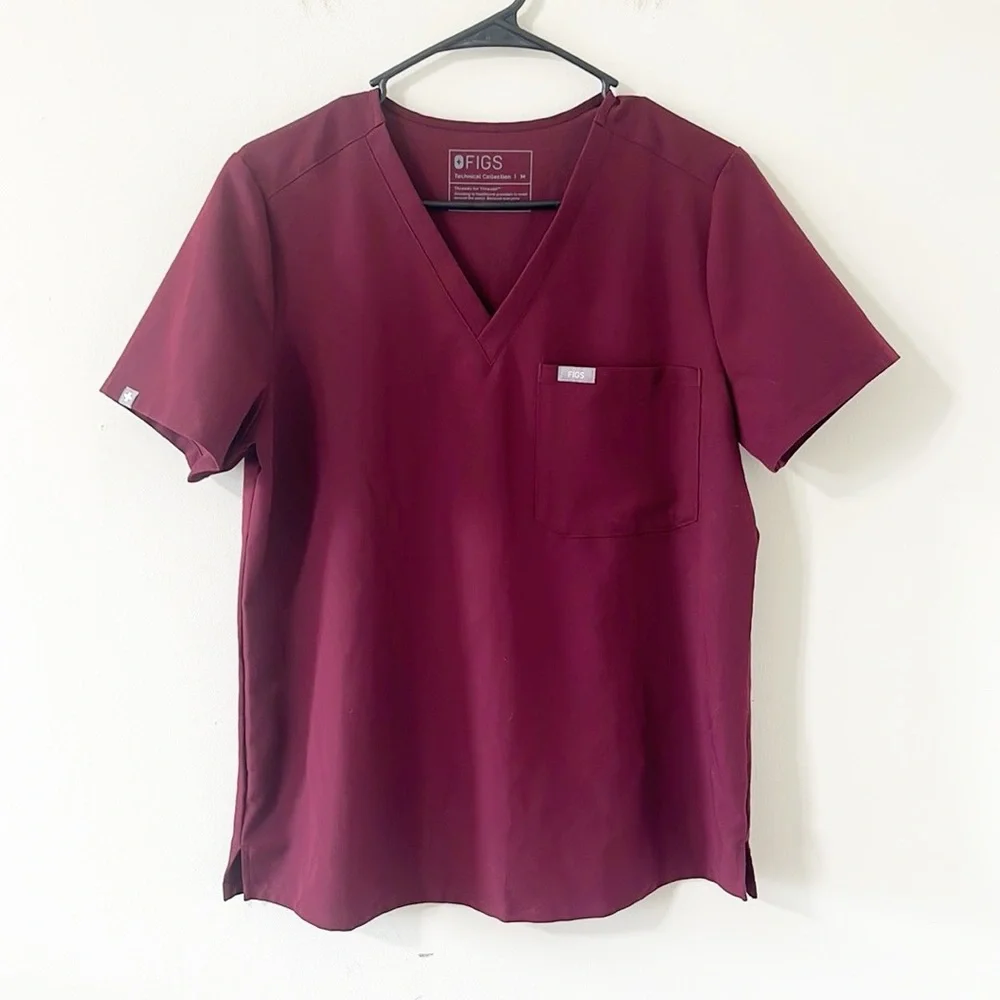 FIGS Catarina One-Pocket Scrub Top Burgundy Size Medium - Picture 2 of 8